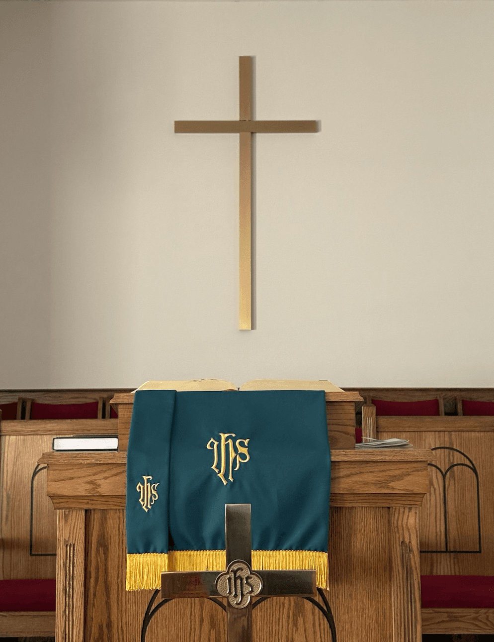 Church pulpit and cross